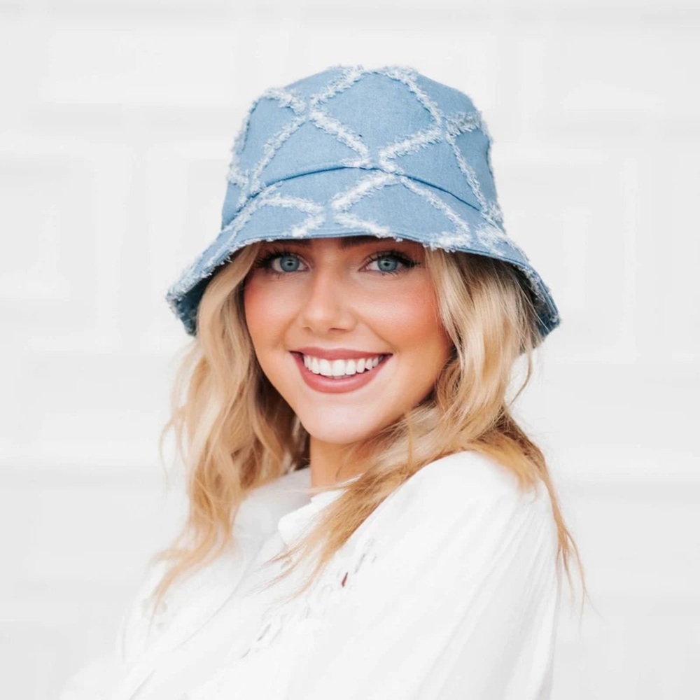 Pretty Simple Diamond Print Bucket Hat in Blue